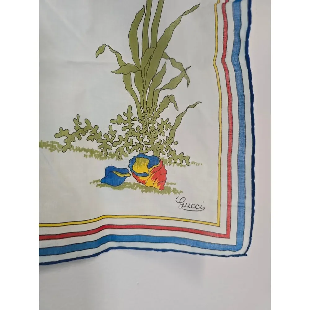 Gucci Scarf Fish Print Silk Square Bandana 18 x 18